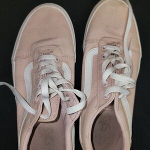 Vans Women's Light Pink and White Sneakers